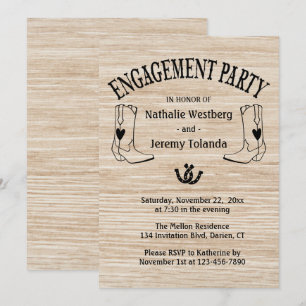 Western Engagement Party Wood Cowboy Boot Country Einladung
