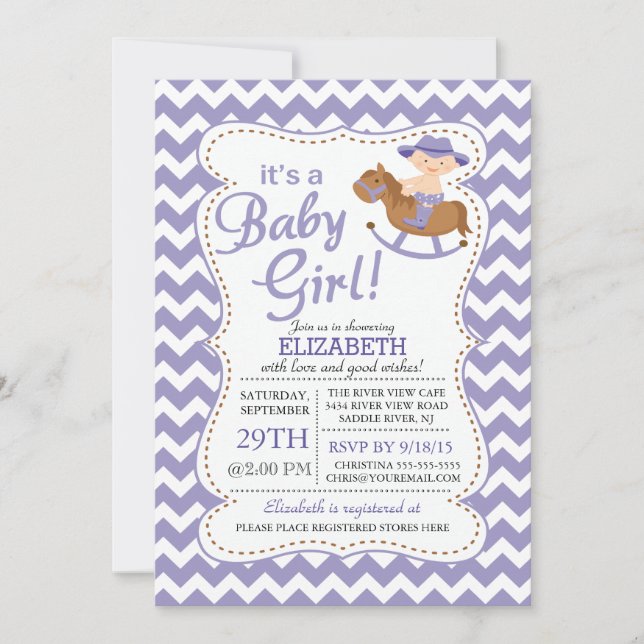 Western Es ist eine COWGIRL Girl Baby Dusche Einla Einladung (Vorderseite)