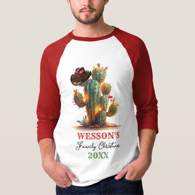 Western Family Cactus Individuelle Name Weihnachte T-Shirt (Vorderseite)