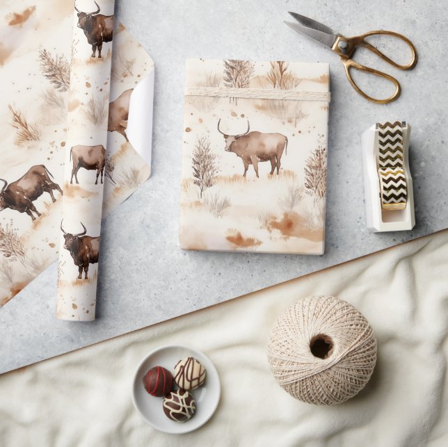Western Farm Animal Highland Cow Birthday Geschenkpapier (Kunsthandwerk)