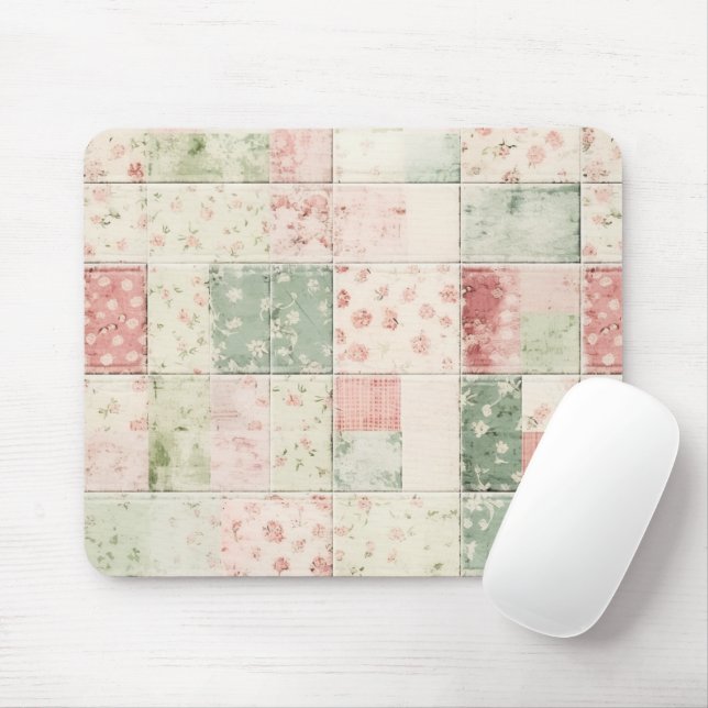 Western Farm Mint Pink Floral Quilt Patterns Mousepad (Mit Mouse)