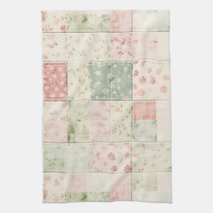 Western Farm Mint Rosa Blumen Quilt Muster Geschirrtuch