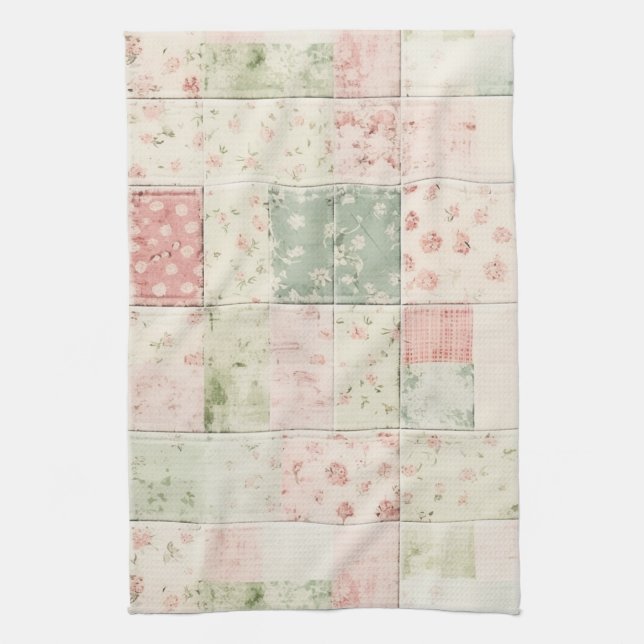 Western Farm Mint Rosa Blumen Quilt Muster Geschirrtuch (Vertikal)
