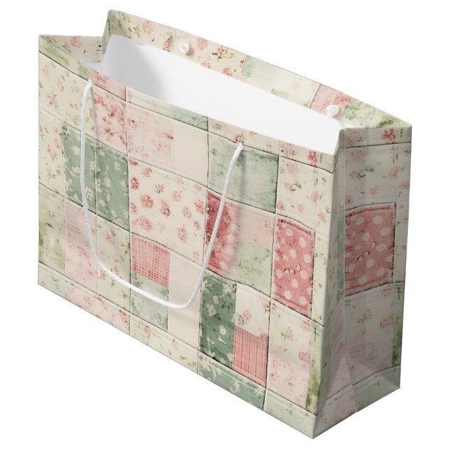 Western Farm Minze rosa Blumenmuster Große Geschenktüte (Vorderseite Schrägansicht)