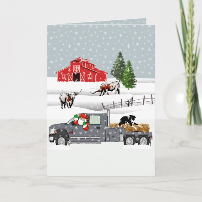 Western Farm Ranch Santa Cattle and Dog Weihnachte Karte (Vorderseite)