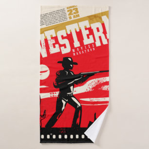 Western-Filme-Marathon Retro-Poster-Design-Layout Badehandtuch