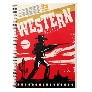 Western-Filme-Marathon Retro-Poster-Design-Layout Notizblock