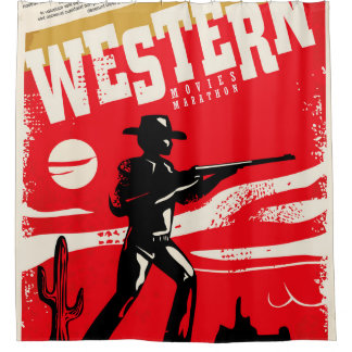 Western-Filme Marathon Retroposter Design-Layout Duschvorhang