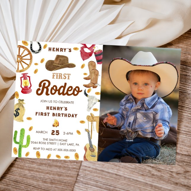 Western First Birthday Rodeo Baby Foto Einladung (Von Creator hochgeladen)