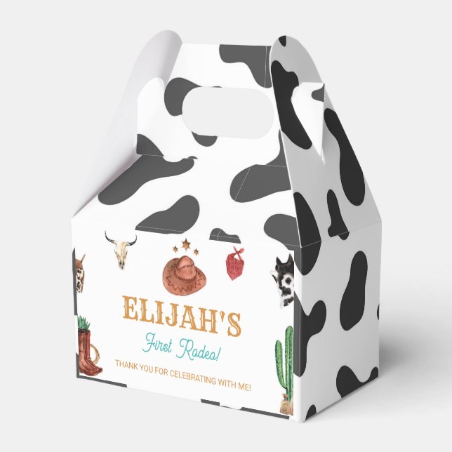 Western First Rodeo Cowboy Birthday Gefallen Box Geschenkschachtel (Vorderseite)