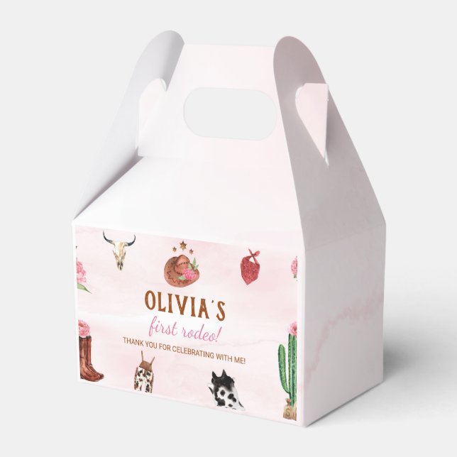 Western First Rodeo Cowgirl Birthday Favor Box Geschenkschachtel (Vorderseite)