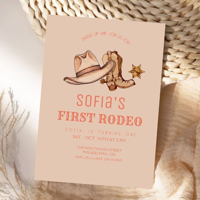 Western First Rodeo Cowgirl Pink Birthday Party Einladung (Von Creator hochgeladen)