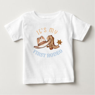 Western First Rodeo Geburtstagsparty-Platte Baby T-shirt