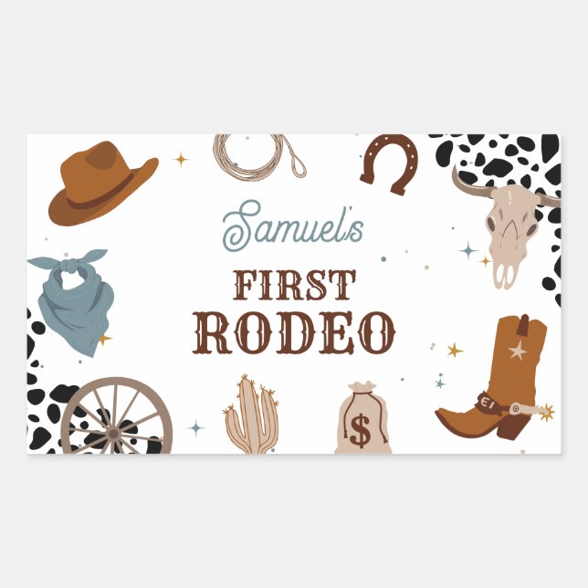 Western First Rodeo Wild West Boy Erster Geburtsta Rechteckiger Aufkleber (Vorderseite)