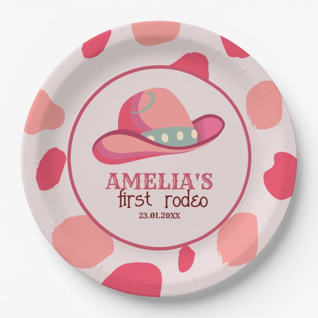 Western First Rodeo Wild West Cowgirl 1. Geburtsta Pappteller (Vorderseite)