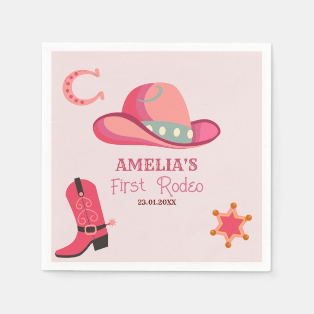 Western First Rodeo Wild West Cowgirl 1. Geburtsta Serviette (Vorderseite)