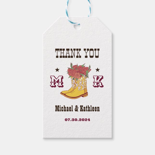 Western Floral Cowboy Boot Monogram Rustikale Hoch Geschenkanhänger (Vorderseite)