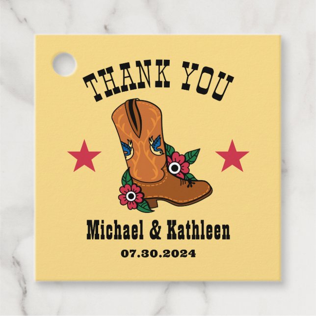 Western Floral Cowboy Boot Rustikale Landhochzeit Geschenkanhänger (Vorderseite)