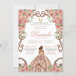 Western Floral Rose Gold Charro Quinceanera Einladung