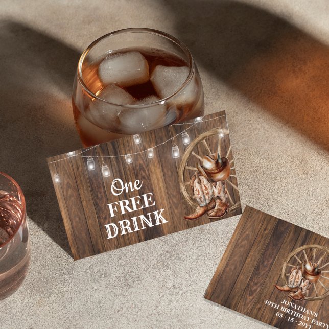 Western Free Drink Birthday Party Card Ticket (Créateur téléchargé)
