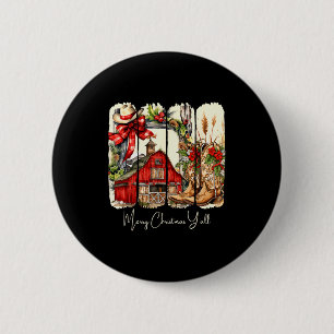 Western Frohe Weihnachten Yall Scheunendesign Button