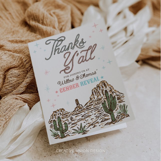Western Gender Reveal Cowboy oder Cowgirl Dankeskarte (Von Creator hochgeladen)