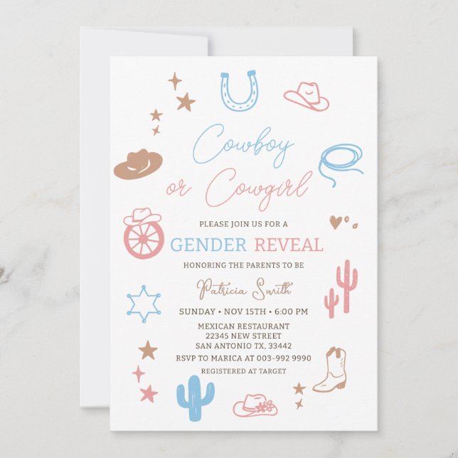 Western Gender Reveal Cowboy or Cowgirl  Einladung (Vorderseite)