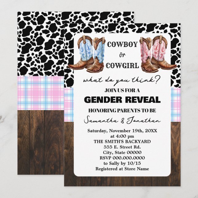 Western Gender Reveal Dusche Country Boots Einladung (Vorne/Hinten)
