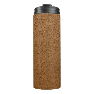 Western-geprägter Tumbler aus Werkzeugleder-Suede- Thermosbecher
