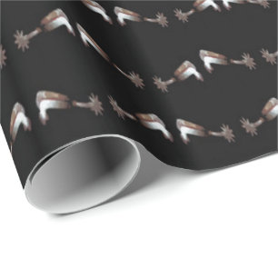 Western-Geschenkpapier Silberne Sporen auf Schwarz Geschenkpapier
