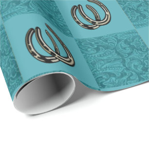 Western geschmücktes Leder Turquiose mit Hufeisen Geschenkpapier