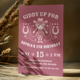 Western Giddy Up Pink Cowgirl Geburtstag Einladung