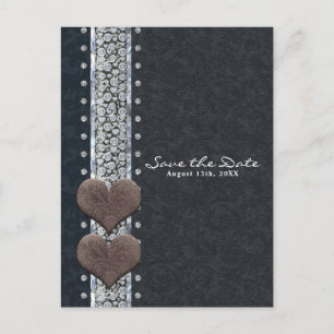 Western Glam Schwarz Leder & Diamant Save-the-Date Ankündigungspostkarte