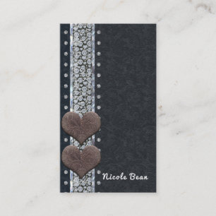 Western Glam Schwarzes Leder & Diamanten Bling Cus Visitenkarte