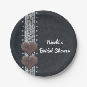 Western Glam Schwarzes Leder und Diamanten Bling-P Pappteller