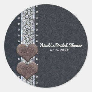 Western Glam Schwarzleder & Diamanten Bling Gefall Runder Aufkleber