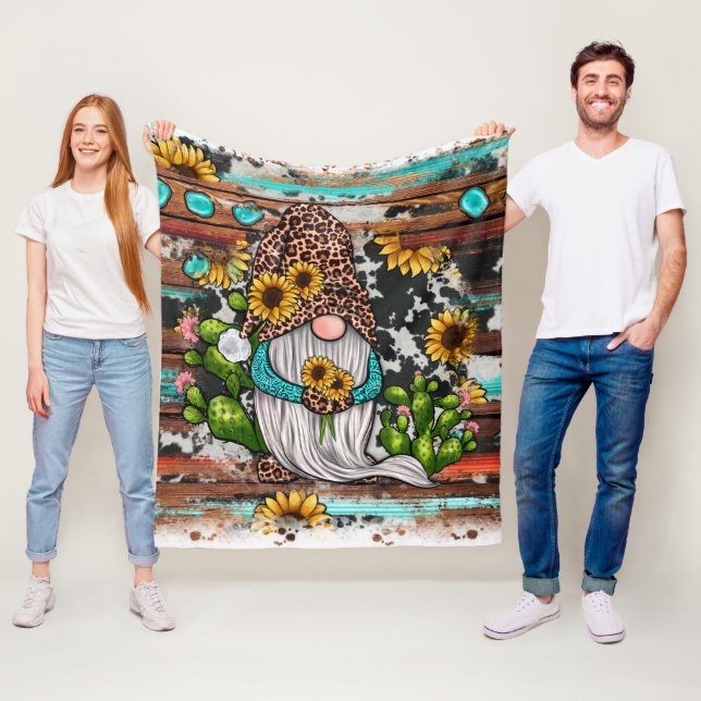 Western Gnome Sonnenblumen Türkis Stones Fleecedecke (Beispiel)