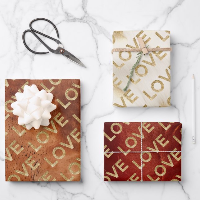 Western Gold Glitz Love Geschenkpapier Set (Vorderseite)