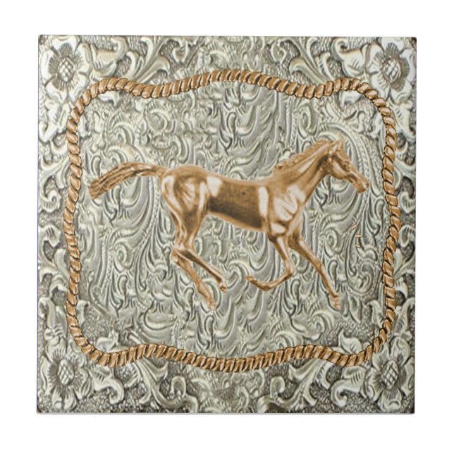 Western Gold Horse Gürtelschnalle Fliese (Vorderseite)
