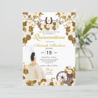 Western Gold Ivory Charro Cowgirl Quinceañera Einladung