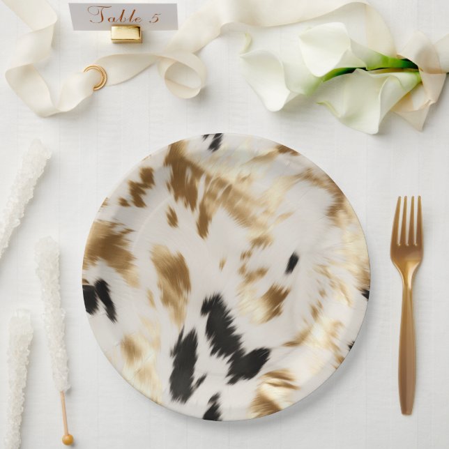 Western Gold Schwarz-weiß Creme Cowhid Pappteller (Hochzeit)