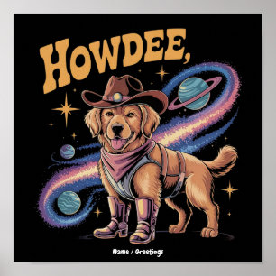 Western Golden Retriever Lustiger Cowboy Weltraum Poster