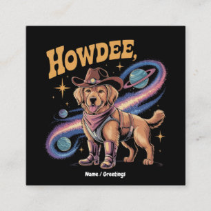 Western Golden Retriever Lustiger Cowboy Weltraum  Quadratische Visitenkarte
