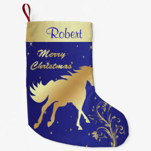 Western-Goldpferd auf blauem Hintergrund Kleiner Weihnachtsstrumpf