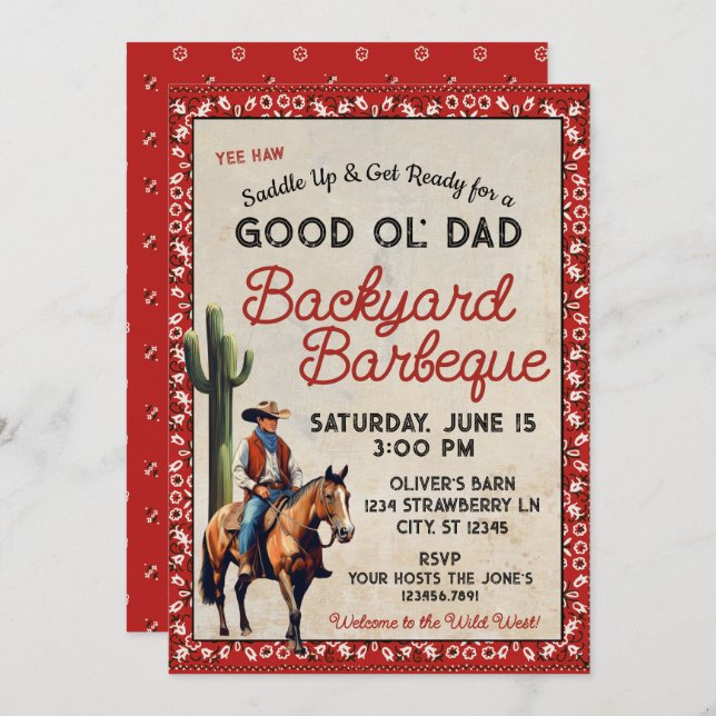 Western Good Ol' Dad Barbeque Invitation (Devant / Derrière)