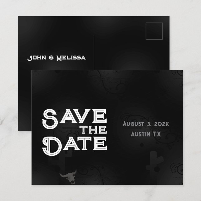 Western Gothic Save the Date Postkarte (Vorne/Hinten)