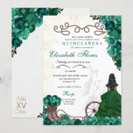 Western Green Princess Floral Charra Quinceañera Einladung