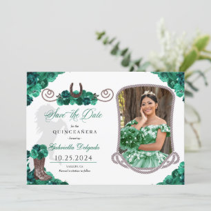 Western Green Quinceañera Save the Date Foto Einladung