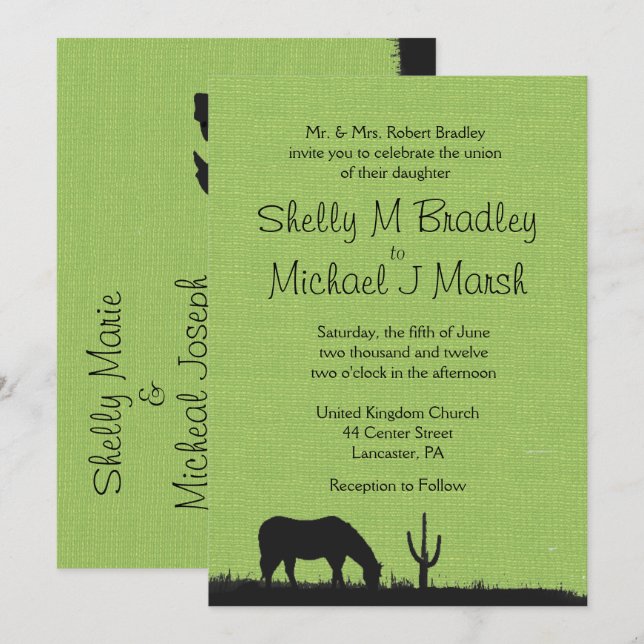 Western Green Wedding Einladung (Vorne/Hinten)
