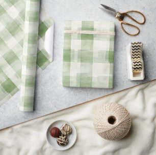 Western Grüne Creme Kariert Streifen Weihnachten Geschenkpapier